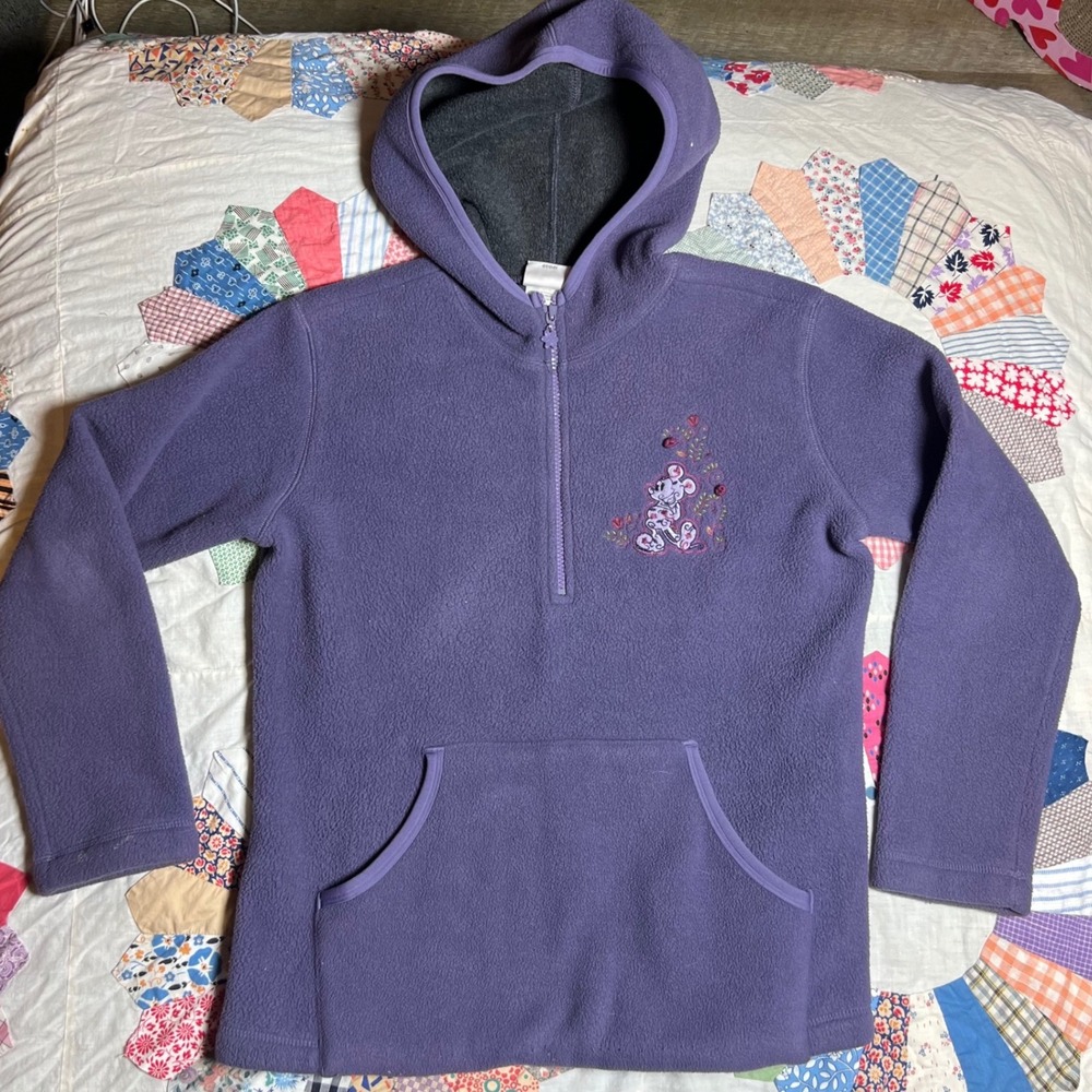 Vintage Disney Store Purple Fleece Hoodie Minnie Mouse Embroidered Quarter Zip M